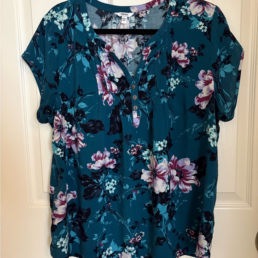 Sonoma Teal Floral Blouse